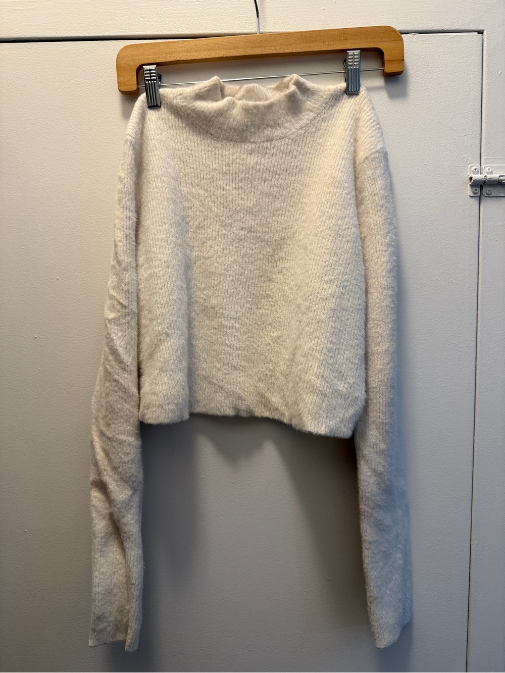 Kendall & Kylie Cream Mock Neck Fuzzy Sweater